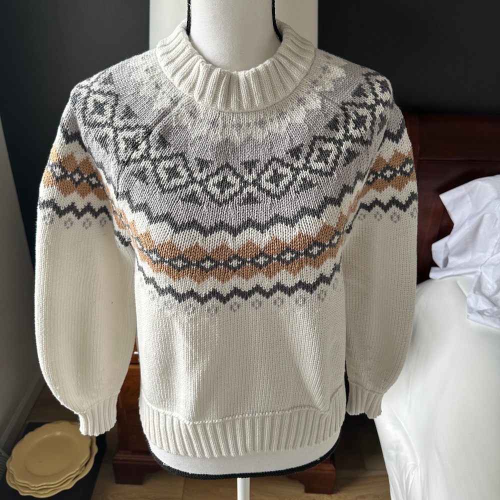Ann Taylor Cream Ivory Fair Isle Sweater - Small